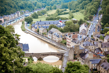 Fototapeta na wymiar Top view on the famous Dinan town with viaduc and river Rance in Brittany region in France