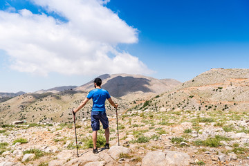 Fototapeta premium Hiking man in a mountains