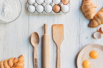 Cooking baking ingredients isolated on table