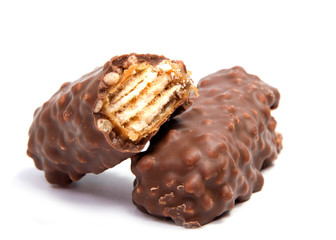 Chocolate candies isolated on white background.