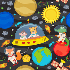 seamless pattern with spacecraft and animals - vector illustration, eps
