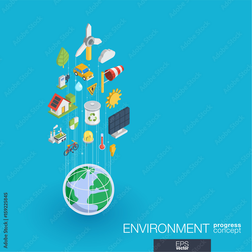 Aufkleber environmental integrated 3d web icons. digital network isometric progress concept. connected graphic