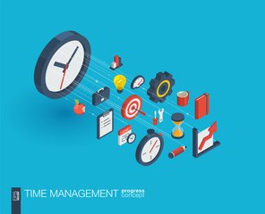 Time management integrated 3d web icons. Digital network isometric progress concept. Connected graphic design line growth system. Abstract background for business strategy, plan. Vector Infograph
