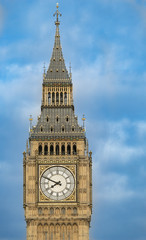 Fototapeta premium Close up of the clock face of Big Ben in Westminster, London on a cloudy day.
