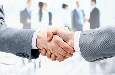 businessman shaking hands to seal a deal with his partner