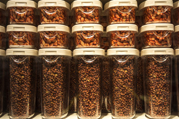 Containers for storage of dry cereals and nuts