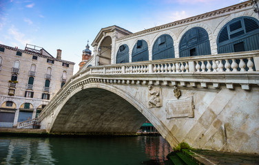 Obraz na płótnie Canvas Panorama of Grand Canal and Rialto Bridge in the Morning, Venice, Italy