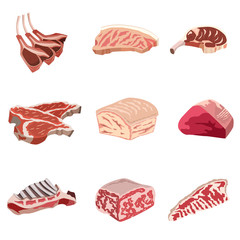 meat products flat icon set