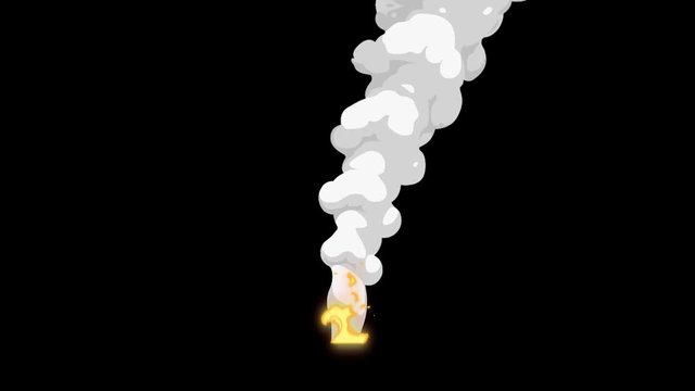 Fire And Billowing Smoke White 2D Animation Loop Alpha Channel 
