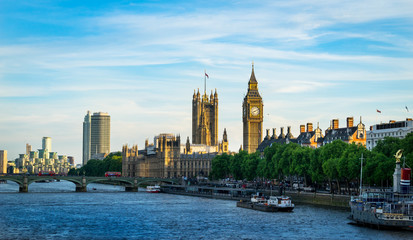 Big Ben and Westminster parliament in London, United Kingdom at sunny day