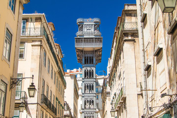 Famous Santa Justa elevator in the Baixa District in Lisbon, Portugal, 19th century project by Raul...