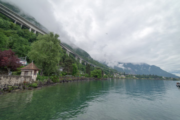Fototapeta na wymiar Lake Leman and mountain capture from Chateau Chillon in Montreux