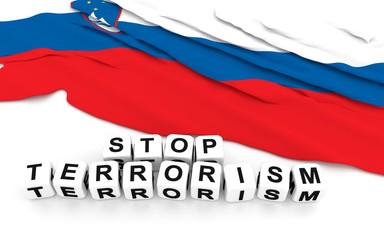 Slovenian flag and text stop terrorism.
