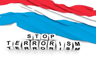 Luxembourg flag and text stop terrorism.