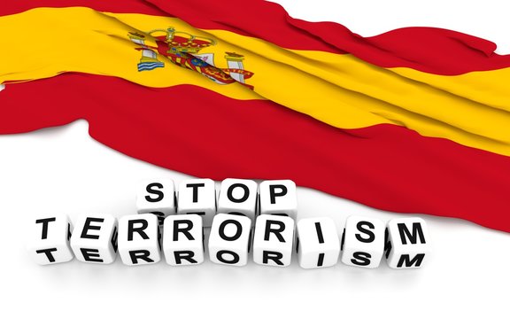 Spanish flag and text stop terrorism.