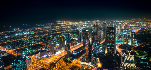 Fototapeta na wymiar Dubai Night View. Panoramic view from Burj Khalifa tower.