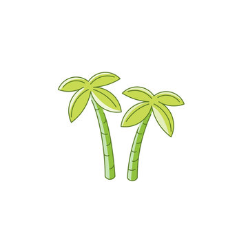 Vector palm trees in linear flat style isolated on white background. Icon with the image of two palm trees