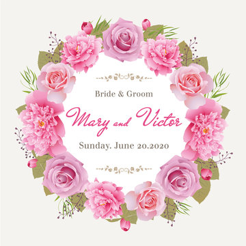 Wedding invitation, thank you card, save the date cards.Wedding collection,wedding design,invitation card,romantic floral, peonies and roses. EPS 10
