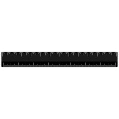 Black plastic ruler. Realistic flat design. Office supplies stationery. Vector illustration
