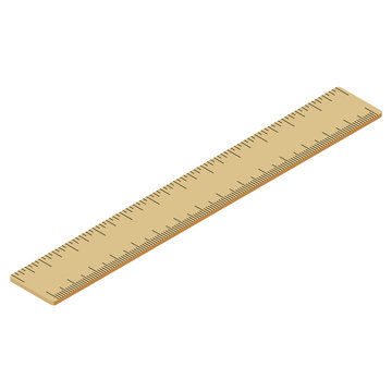 Brown wooden ruler. Realistic isometric design. Office supplies stationery. Vector illustration