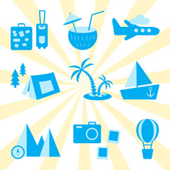 Travel, recreation and vacation vector pictures set. Tourism types.