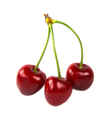 Three cherries isolated on a white background