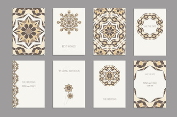 Templates for greeting and business cards, brochures, covers. Oriental pattern. Mandala wooden basket. Wedding invitation, save the date, RSVP. Arabic, Islamic, asian, indian, african motifs.