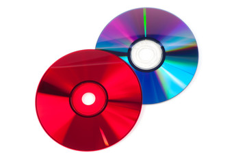 Red and violet CD compact discs isolated on white background