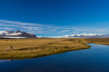 Picteresque view of Vatnajökull National Park and Hvannadalshnúkur peak, South Iceland