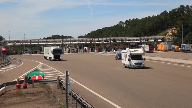 Traffic at a tollgate on the highway in southern France