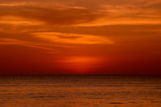 Dramatic sea red sunset