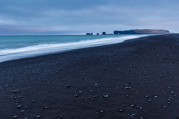 Reynishverfisvegur, Reynisfjara black sand beach near  Vik village, Iceland