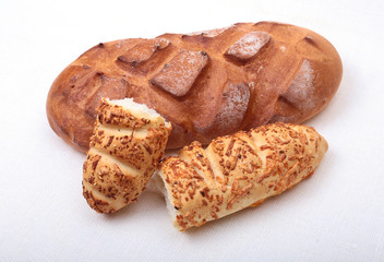 Assorted Fresh homemade bread on white background. Selective focus