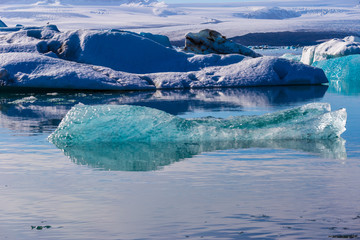 Floating icebergs in the Glacial Lagoon Jokullsarlon, South Iceland