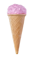 Pink ice cream in a waffle cone