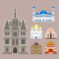 Cathedral church temple traditional building landmark tourism vector illustration