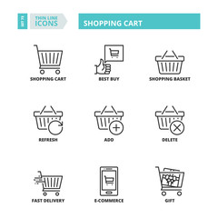 Thin line icons. Shopping cart