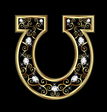 Gold floral horseshoe logo background