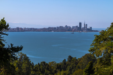 Panorama of Batumi, Georgia, from the side of the sea bay.