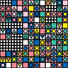 Decorative geometric shapes tiling. Multicolor irregular pattern.  Abstract colorful background....