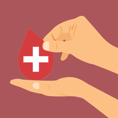 Obraz premium Hands with heart shape on red background illustration,Blood Donation
