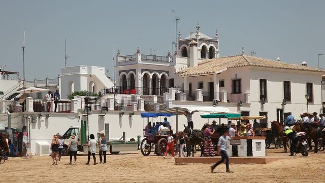 Busy square in the city of El Rocio, Almonte  