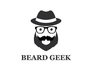 Beard Geek Guy With Hat Logo Design Symbol Template Flat Style Vector Illustration
