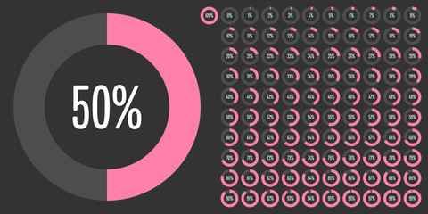 Fototapeta na wymiar Set of circle percentage diagrams from 0 to 100 ready-to-use for web design, user interface (UI) or infographic - indicator with pink