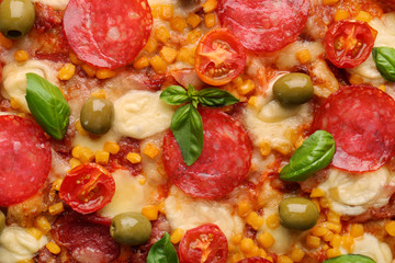 Tasty pizza, closeup