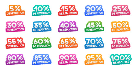étiquettes de réduction en pourcentages