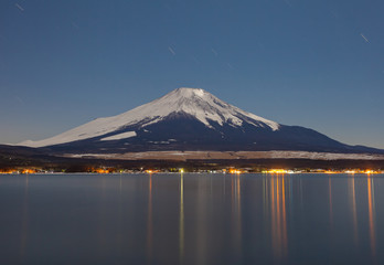Mount Fuji with moonlight at Lake Yamanakako in winter