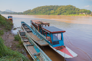 Boats at the Mekong river, Luang Prabang, Laos