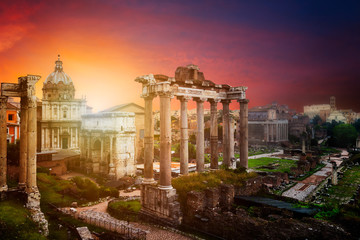 Obrazy na Szkle  Rzymskie forum. Obraz Forum Romanum w Rzymie podczas wschodu słońca.