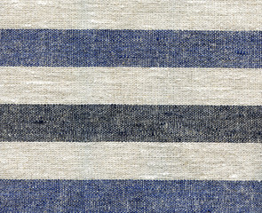 Blue, beige, gray stripe pattern on linen fabric